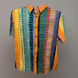 VTG VatPave Abstract Geometric Stripe Colorful Button Up Shirt Size L